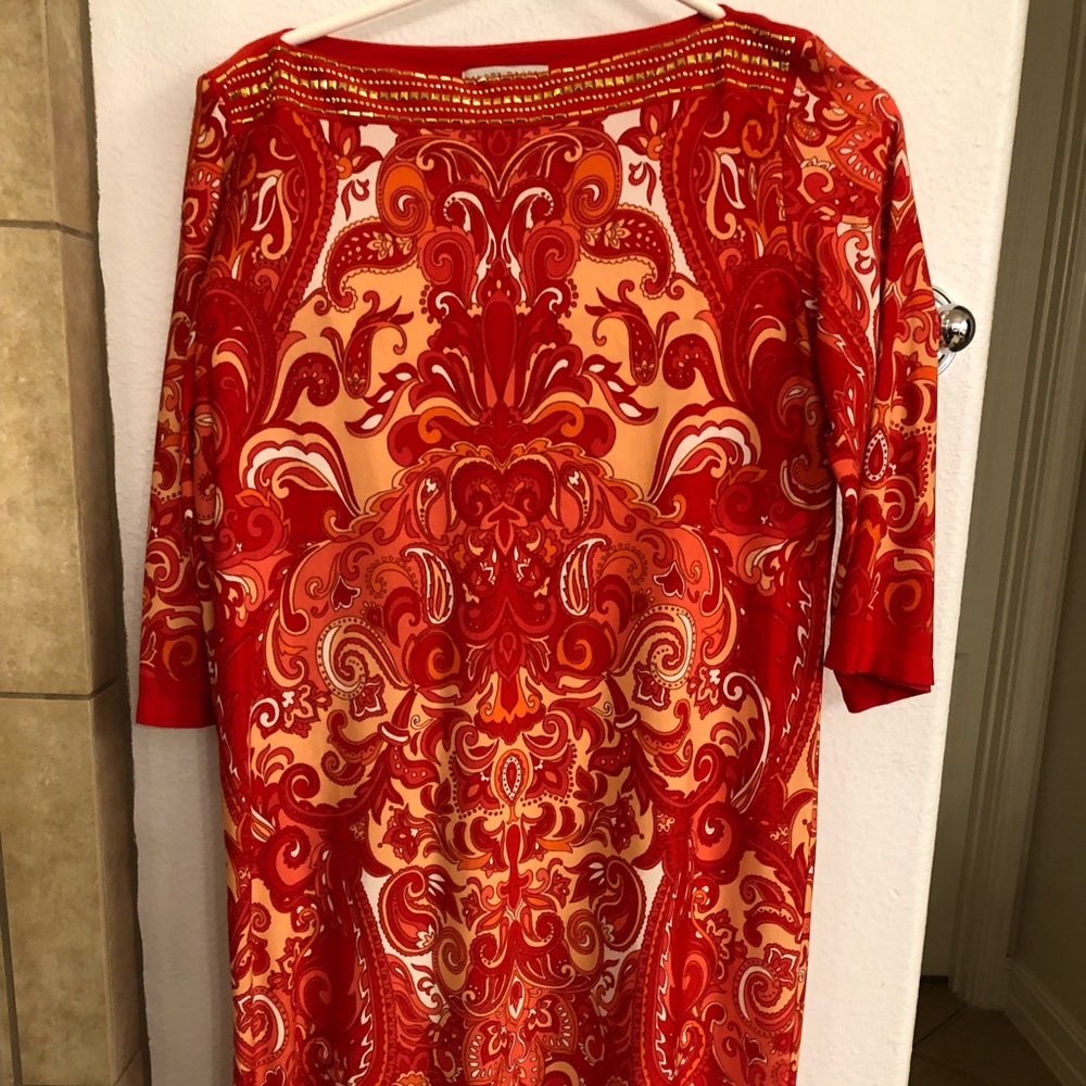 Sandra Owen Reddish  Orange Print Dress